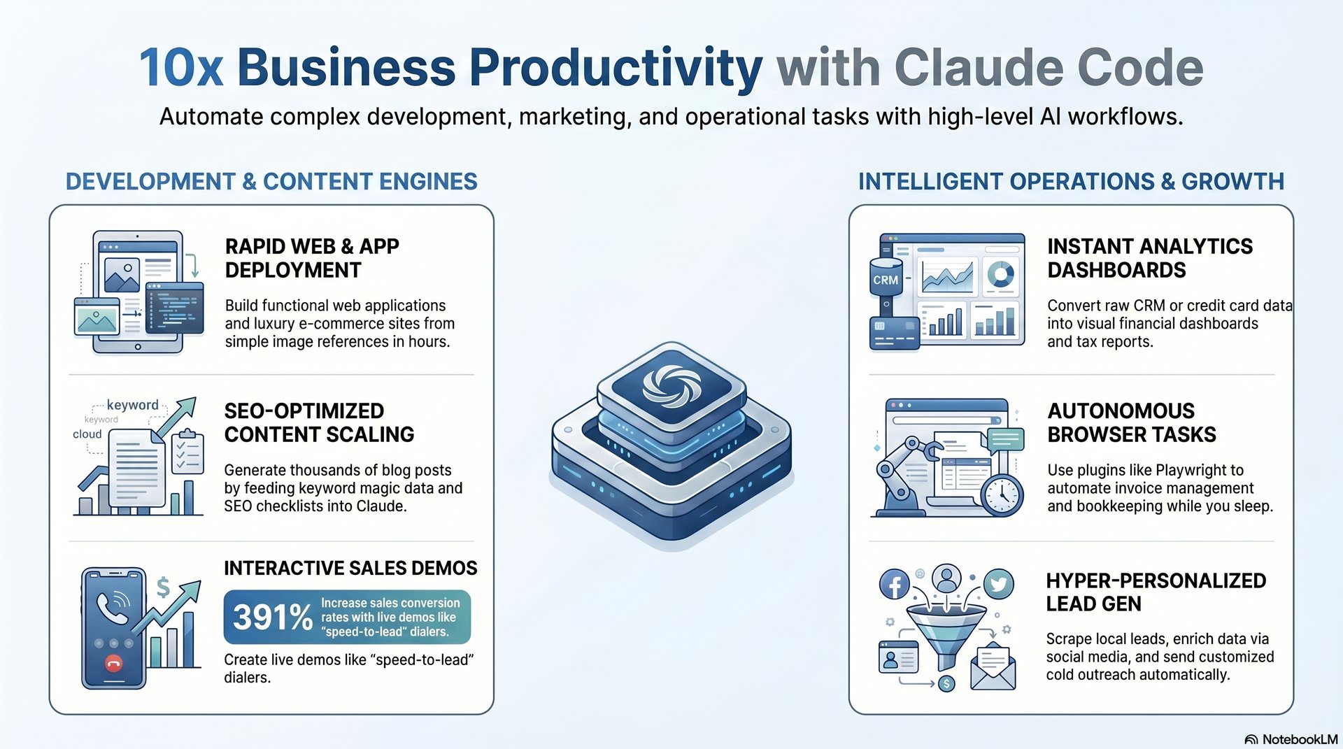 Claude Code Anwendungsfälle — Infografik (KI-generiert)