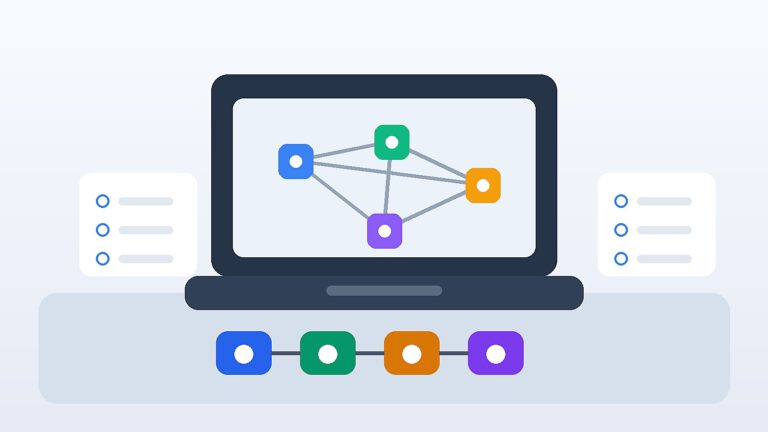 Symbolbild zu KI-Modell-Routing: Laptop mit abstrakten Verbindungen und modularen KI-Bausteinen ohne Personen, Logos oder Text