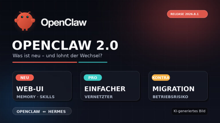 OpenClaw 2.0 im Vergleich mit Hermes – modernes Beitragsbild mit offiziellem OpenClaw-Logo